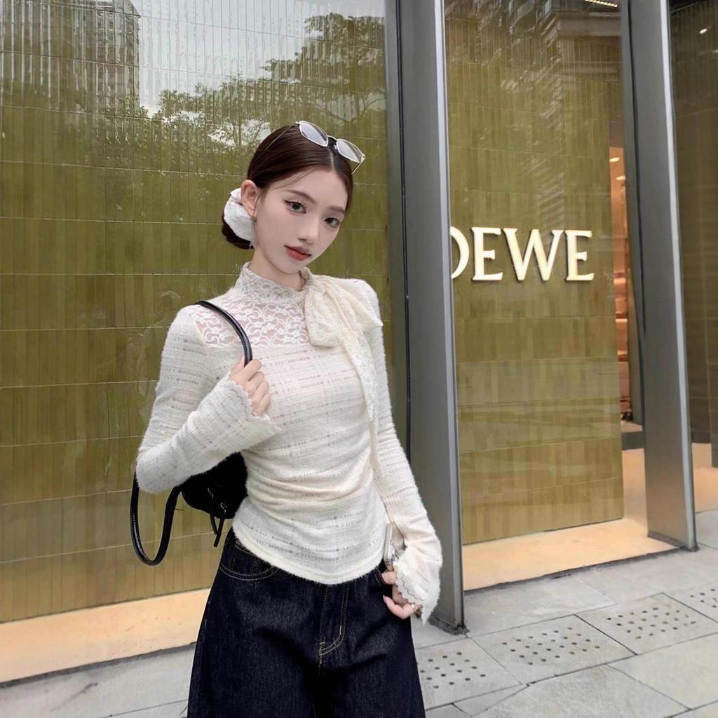 Women's Slim Lace Long-Sleeve Base Layer Top - 2025 Autumn/Winter Collection