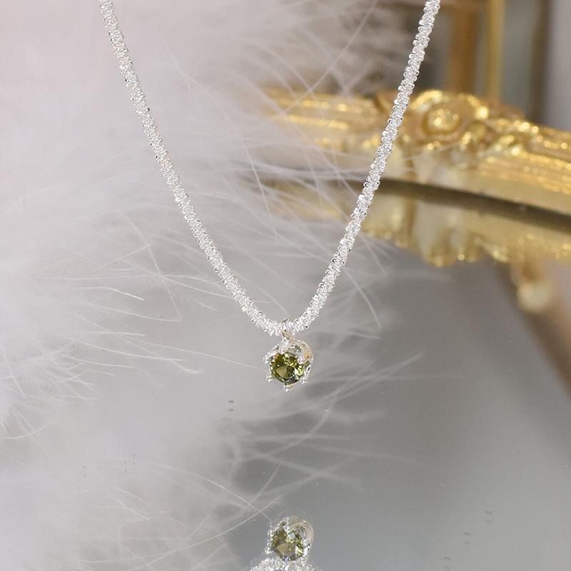 S925 Pure Silver Green Diamond Full Sky Star Necklace for Women's Summer Light Luxury and Unusual Instagram Sparkling Olive Green Zircon Neckchain