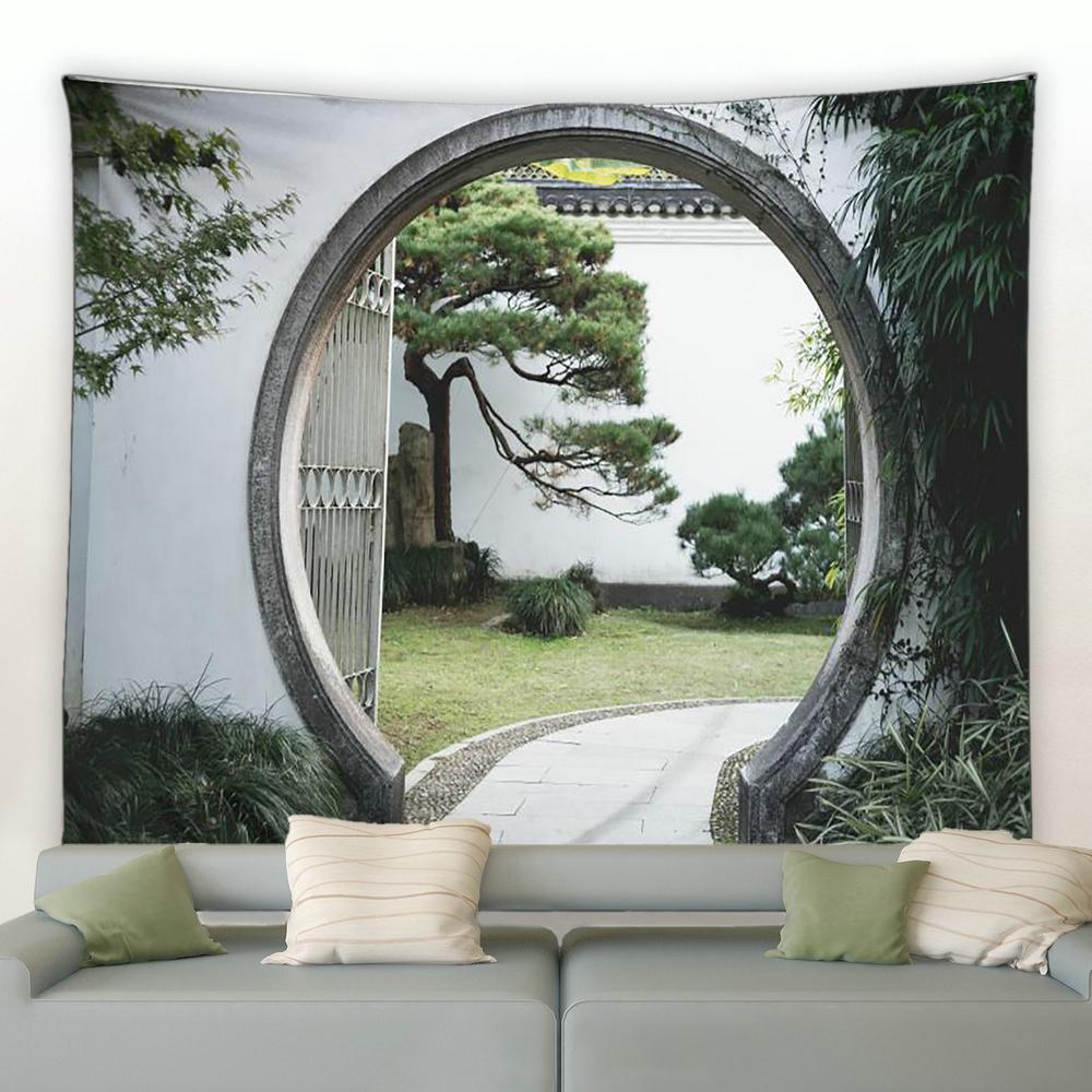 Chinesische Natur Landschaft Tapisserie Vintage Stil 3D Bögen Grün Bambus Wandbehang Tapisserie Hintergrund Dekoration Home Dekoration