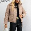 BITCED Women's Short Stand-Collar Down-Filled Cotton Jacket Simple Oversized Fit Zip-Up Puffer Coat Cotton Outerwear