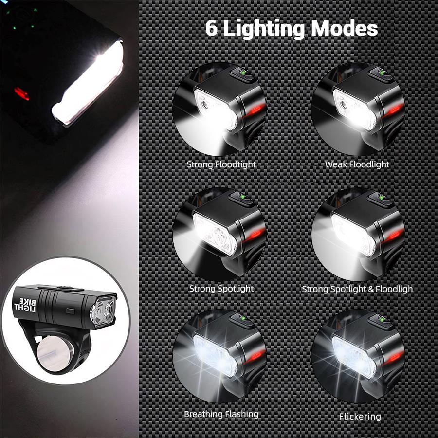 Front Bike Light USB Rechargeable Power Display Bicycle Led Light Waterproof Bicycle Headlight Flashlight Cycling Accessories