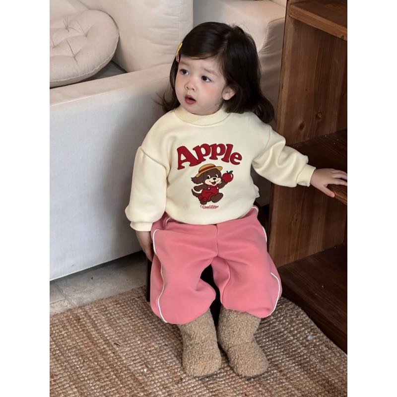 Girls 2025 Winter Cartoon Animal Thick Fleece Tracksuit Set Toddler Baby Long Sleeve Sweatshirt Pants