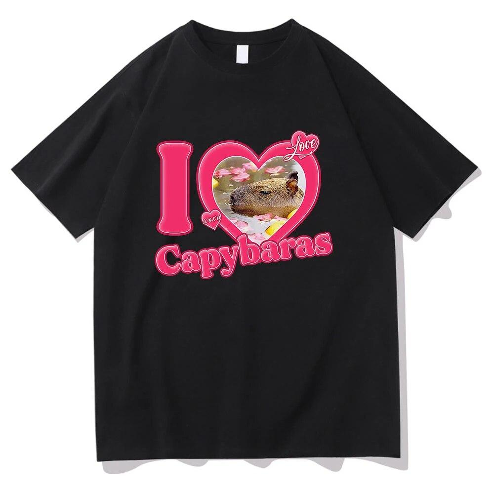Tričko I Love Capybara Unisex/Women Harajuku Estetické grafické tričko Kawaii Unisex Funny Cartoon Oversize Písková Bavlněná trička Unisex