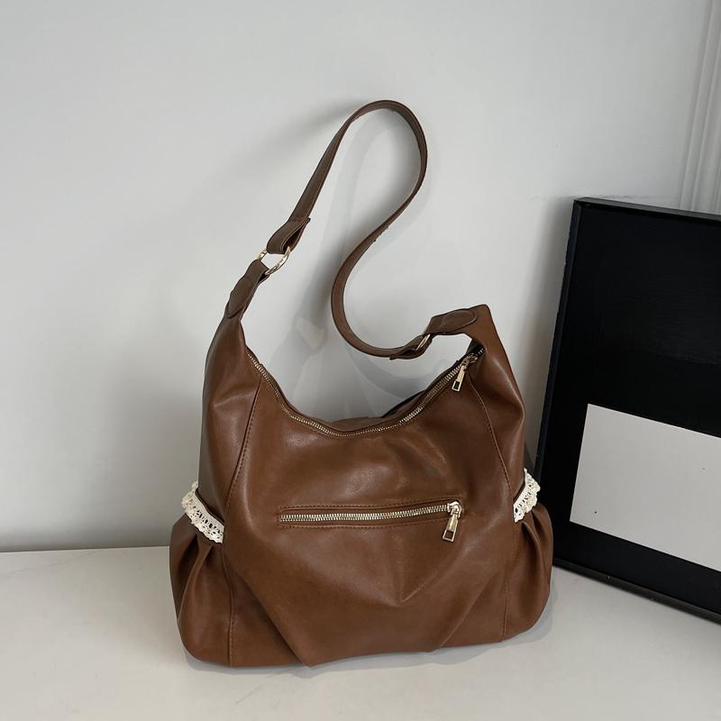Damen Große Schleife Schultertasche - Weiche Kunstleder Hobo Tasche mit Spitzenverzierungen, Trendige Mode Handtasche für den Lässigen Täglichen Gebrauch & Einkaufen