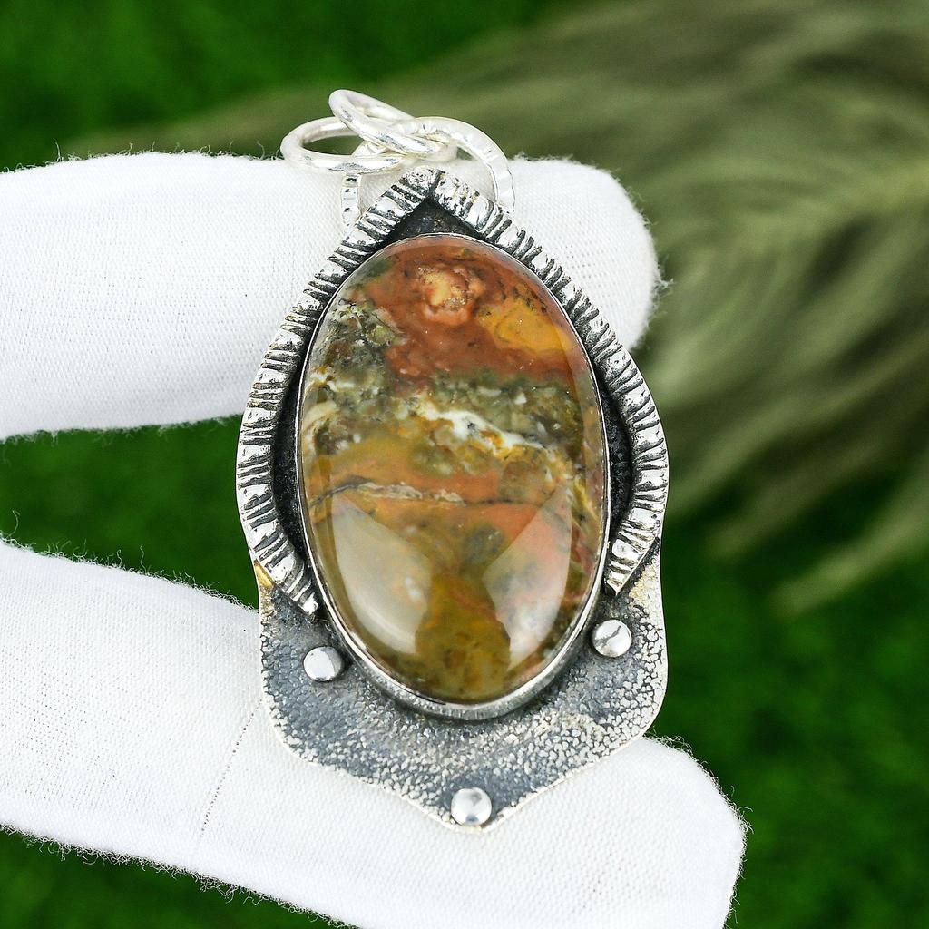 Jóias de Pedra Preciosa Jaspe da Floresta Tropical Natural Pingente de Prata de Lei 925 Para Meninas