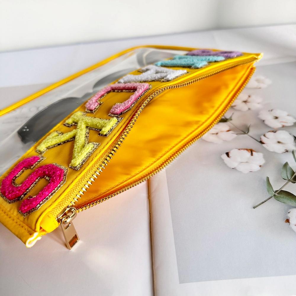 Transparent PVC Embroidery Cloth Stickers Travel Waterproof Cosmetic Bag Creative Letters Patch Handheld Makeup Organizer