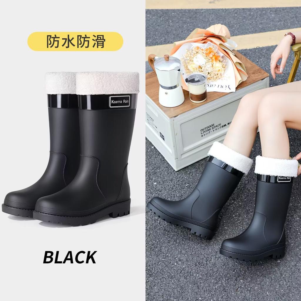 Quality bundle rain shoes women's adult fashion outer wear velvet high rain boots non-slip and anti-skid shoes