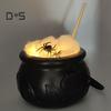 Halloween Witch Cauldron Set DIY Plastic Black Pot with Artificial Spiders Light Up Bubble Witch Cauldron for Halloween Kitchen Table Decor
