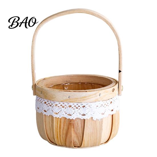 Hand-woven Flower Basket Basket, with Lace Decor, Hand-Woven Wicker Rattan Rustic Wood Portable Floral Gift Handmade
