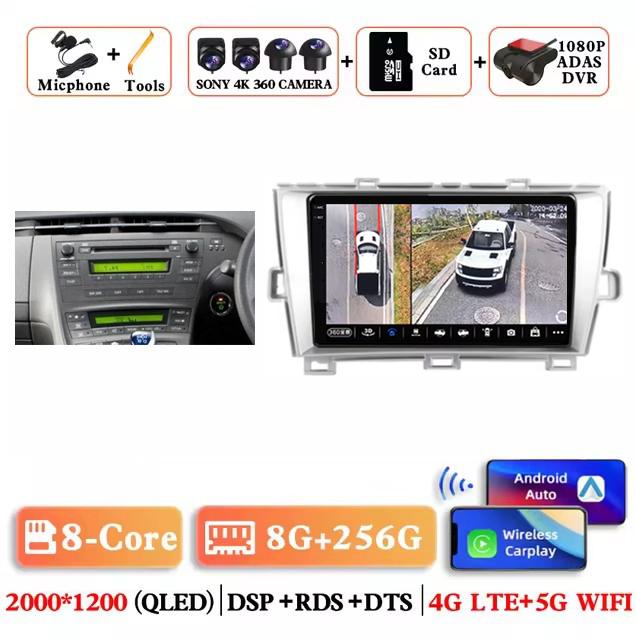 Android 14 Carplay Auto For Toyota Prius 3 XW30 2009 2010 2011 2012 2013 - 2015 RHD Car Radio Multimedia Player GPS Stereo DSP