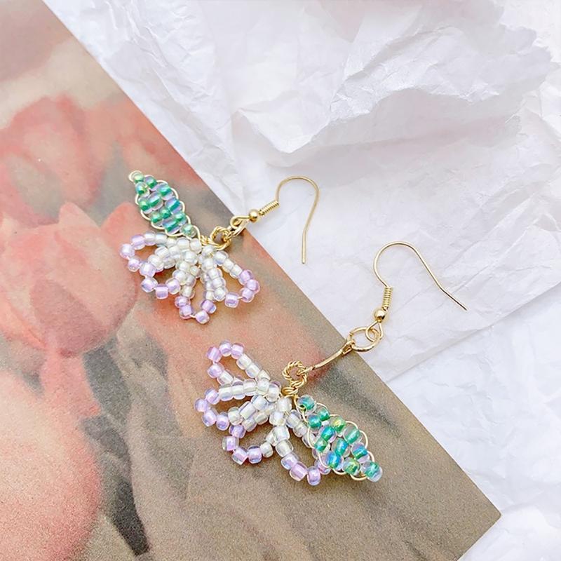 Glass Bead Floral Earrings Lightweight Ear Hooks/Ear Studs Allergy Free Glass Beaded Ear Pendants Handmade Ornament