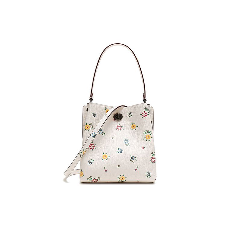 Coach Charlie 21 Wildflower Print Pebble Leather Bucket Bag Women bags Chalk-White 1041-V5CHK