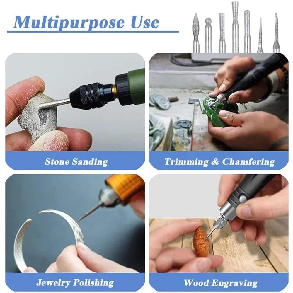 STONEGO 30pcs Diamond Grinding Set - 3mm Shank Needle Points for Engraving & Polishing Glass, Jade
