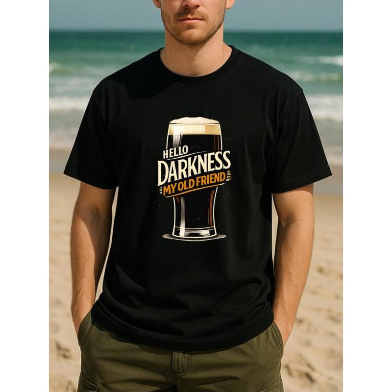 

Artistic Style Summer Fashion T-Shirt Featuring a Black Beer Cup And The Phrase Hello, Dark, My Old Friend , Perfect for Everyday And Home Use S чёрный