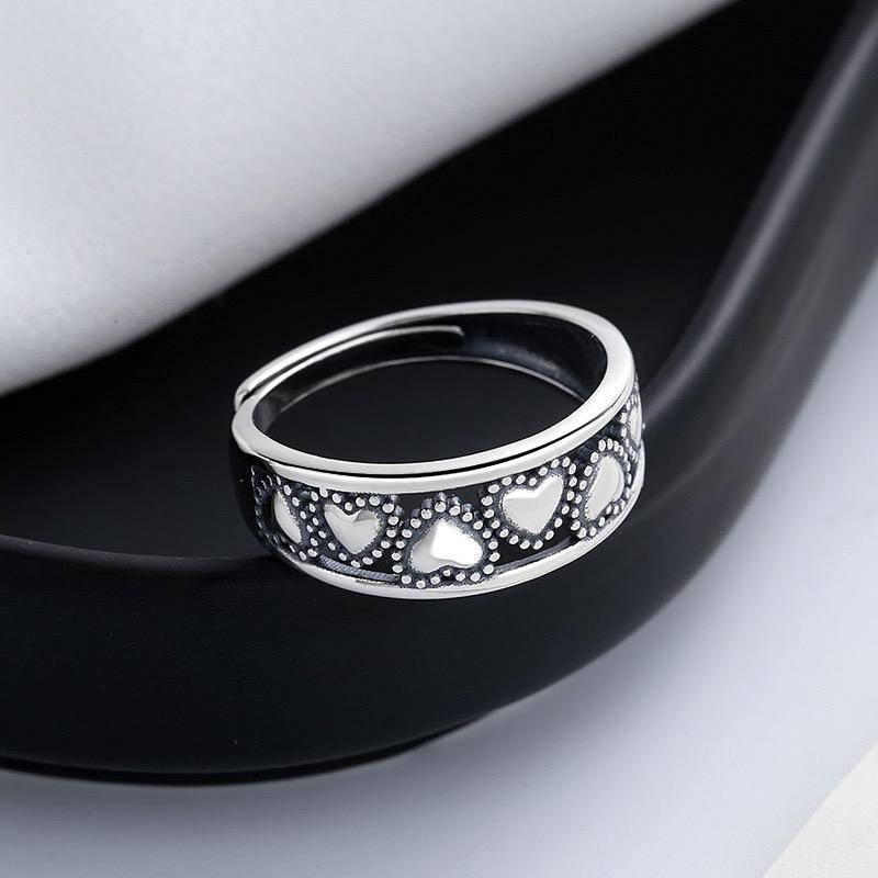 BF CLUB 925 Sterling Rings for Women Simple Geometric Handmade Irregular Retro Hollow Heart Ring Allergy For Birthday Gift