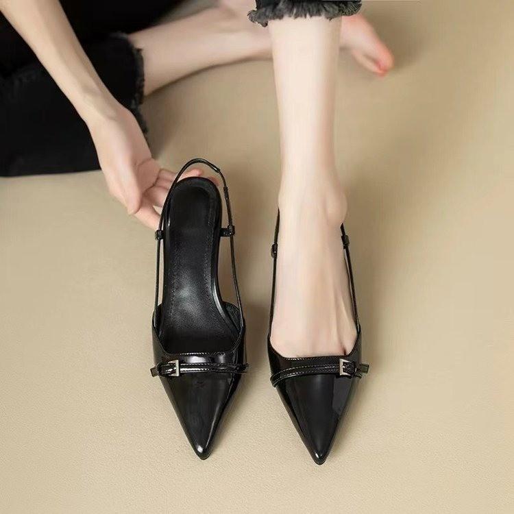 French temperament pointed patent leather bag head sandals female 2025 new fairy style retro versatile stiletto empty sandals