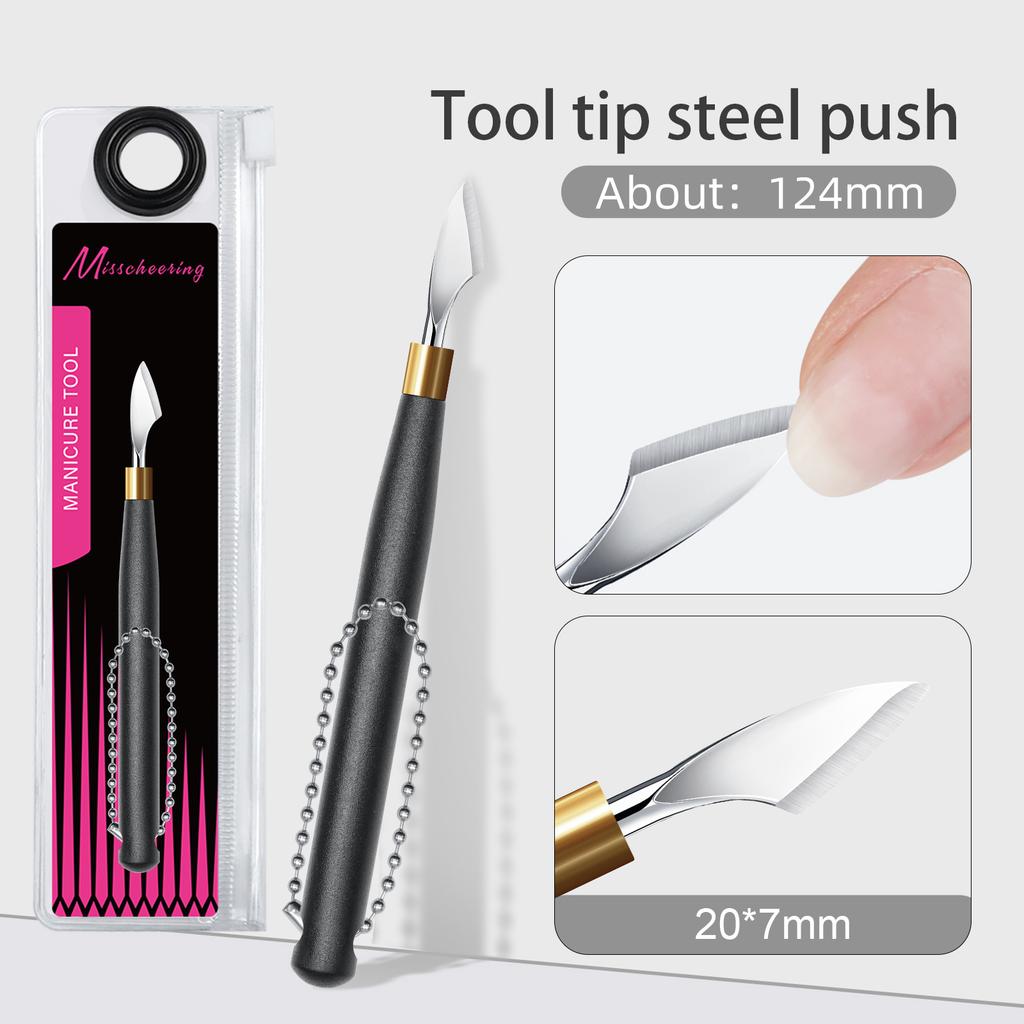 Black Handle Hook Type Cuticle Pusher Nail Polish Remover Gel Scraper Stainless Steel Clean Manicure Tool for Nail Art