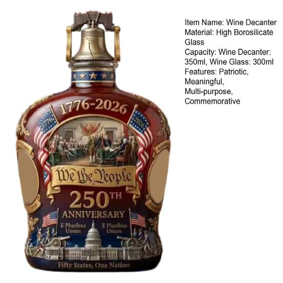250. výročí Whiskey karafa Láhev USA. Sklenice na whiskey k 250. výročí Dárek ke Dni otců pro lihoviny Bourbon Víno