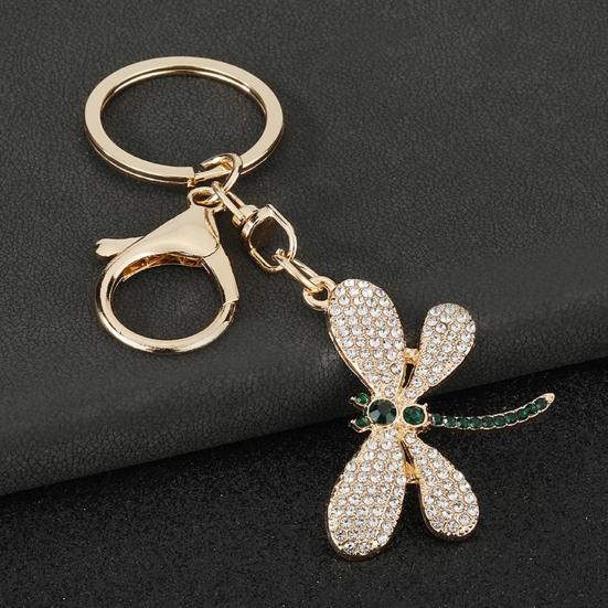 Bag Pendant Rhinestones Dragonfly Charm Zinc Alloy Keychain Pendant Electroplated Finish Easy Hang Lobster Clasp Key