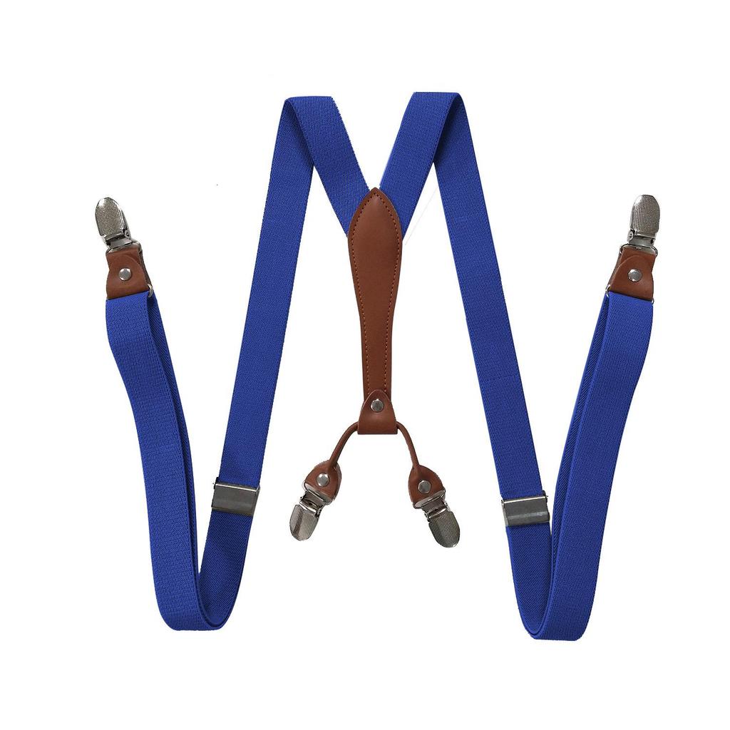Unisex 2.5cm Elastic Leather Suspenders with 4 Clips