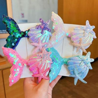 Girl Hair Clip Shine Sequins Mermaid Tail Hairpin with Cute Seashell Hair Accessories Girl Hairpin Mermaid Theme Metal Styling Clip Jewelry