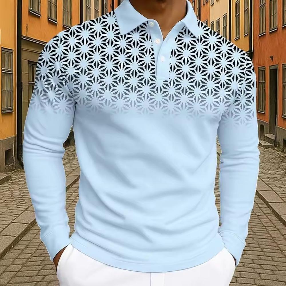 Herren Geometrisches Golf Polo Langarm Poloshirts Athleisure Tägliche Kleidung 3D Drucke Atmungsaktiv Knöpfe Oberteile 2025 Herbst Winter