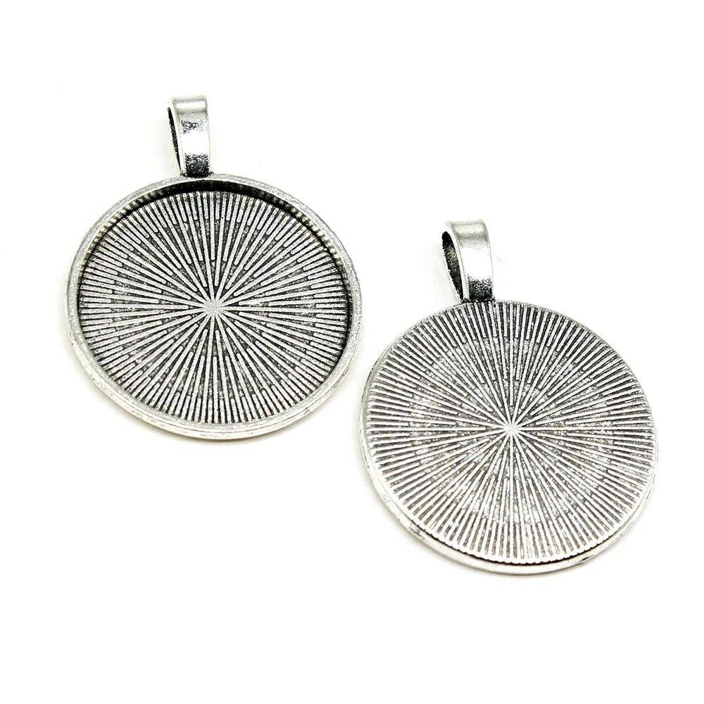 Ajuste Redondo 25Mm Cabujón de Cristal Base Bandeja de Montaje Color Plata Antigua Componentes Decoración Hecho a Mano Para Fabricación de Joyas