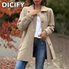 DICFY Dámské Vintage Ležérní Jednobarevný Potisk Podzim Zima Dlouhý Rukáv POLO Límec Bundy & Kabáty
