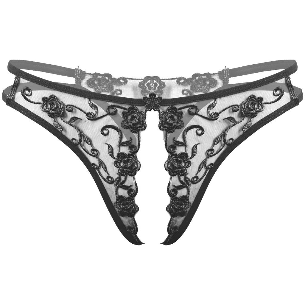 Adult Men Lingerie Briefs Flower Embroidery Lace Thong Underwear