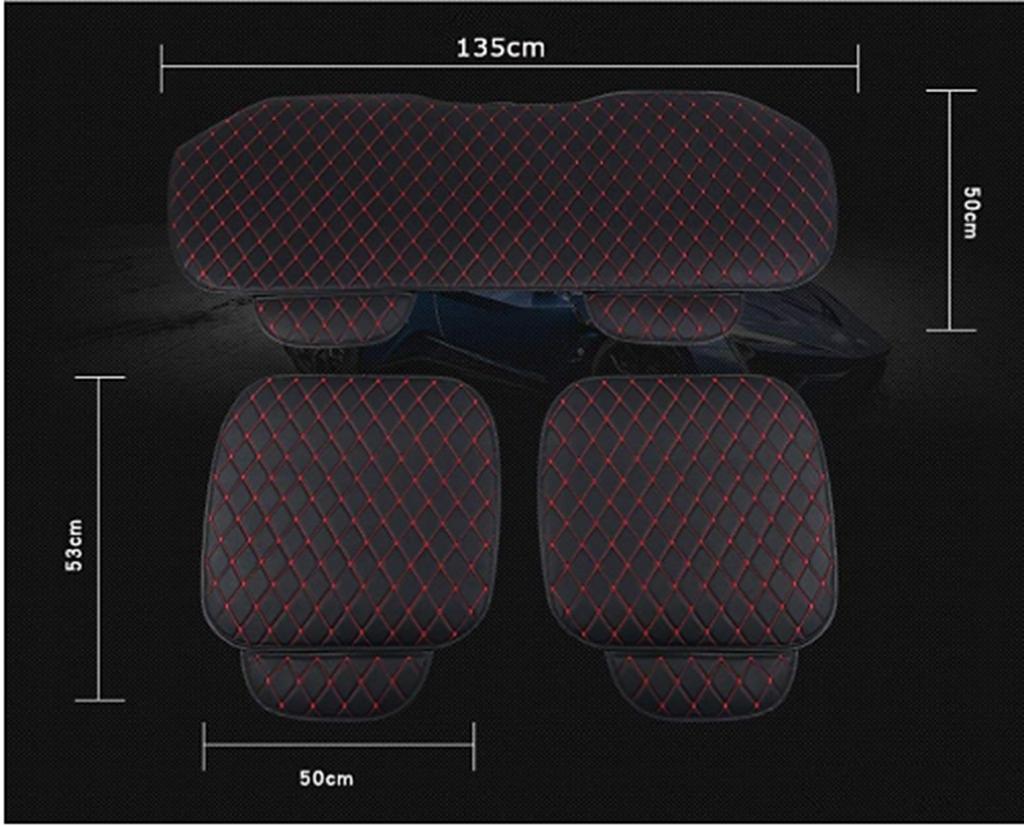 World Imp Motor PU Leather Car Seat Cover Set for Front and Rear Easy 2 Front Seats 1 Rear Breathable Bamboo Charcoal with Red 3-Piece Seats,