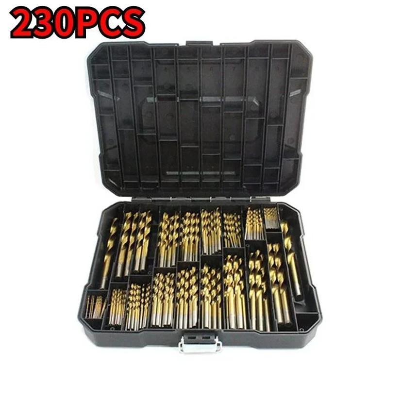 

230 Piece Titanium Coated Twist Drill Bit Set 135° Tip Metric 1.0-10mm For Metalworking Woodworking Plastic Drilling Etc золотой