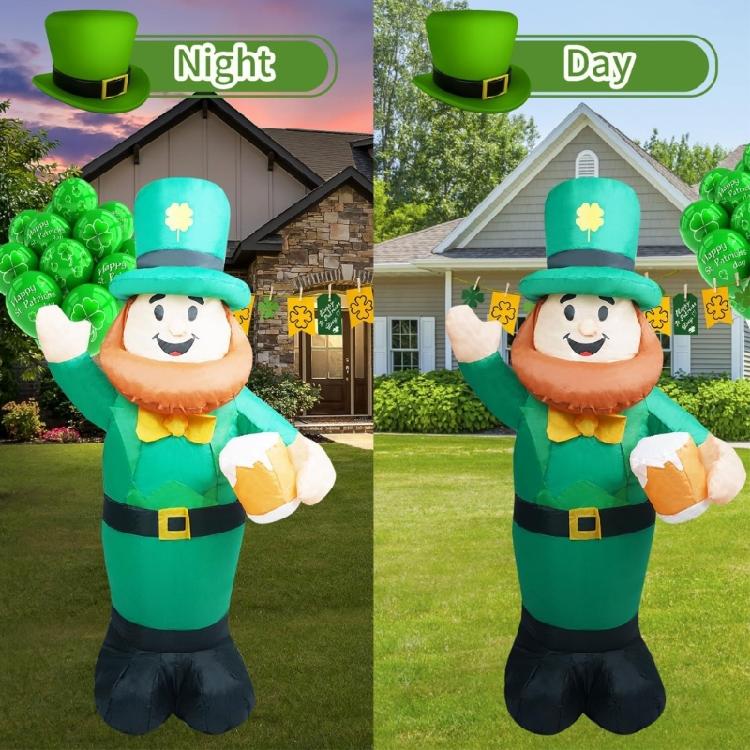 's Highlight Inflatable Leprechaun Decoration 1 Meter Tall Featuring LED Lights In Fan And Ground Stakes For Stability