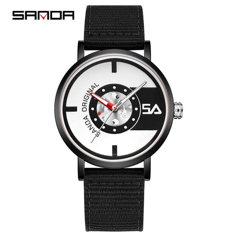 Sanda Nylon Strap Quartz Watch - Simple, Thin, Creative Dial, Waterproof, for Students and Sports