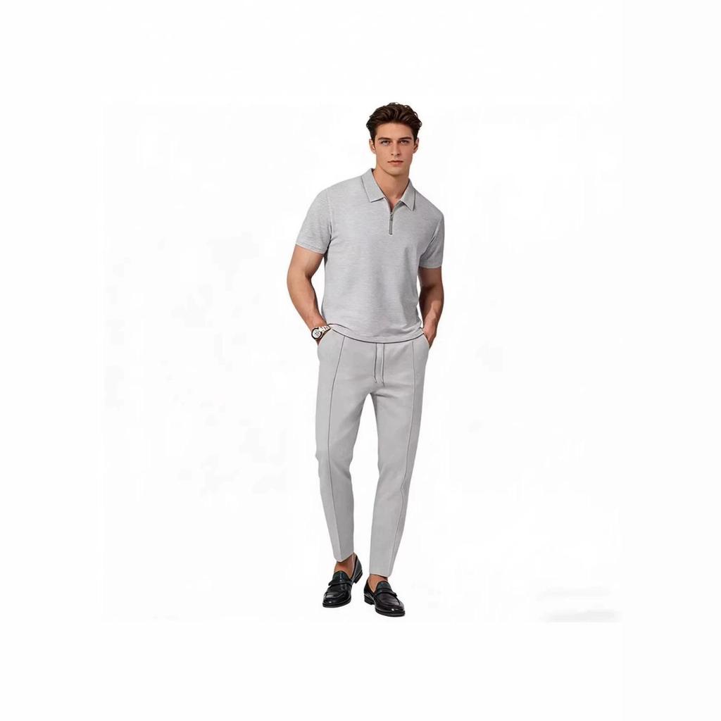 Men's Breathable Polo Sportswear Set - Short Sleeve & Long Pants for Daily Commute Casual Wear