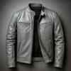 Heren Biker PU Leer Jas Staande Kraag Slim Fit Casual Dubbele Rits Jas Vintage Grensoverschrijdende Lederen Jas