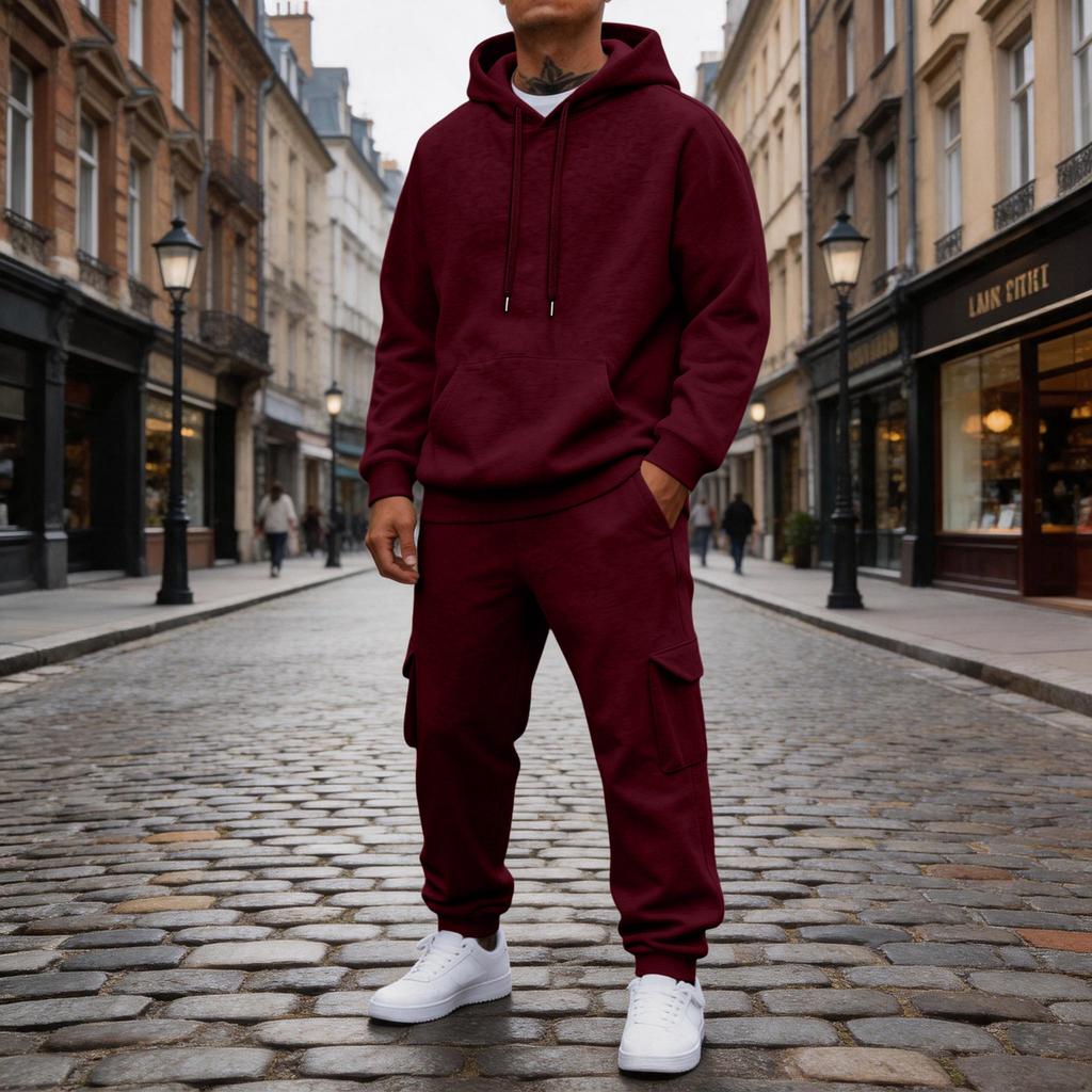 Men's 2 Piece Casual Outfit Set with Sweatshirt and Elastic Waist Cargo Jogger Pants for Outdoor Sports