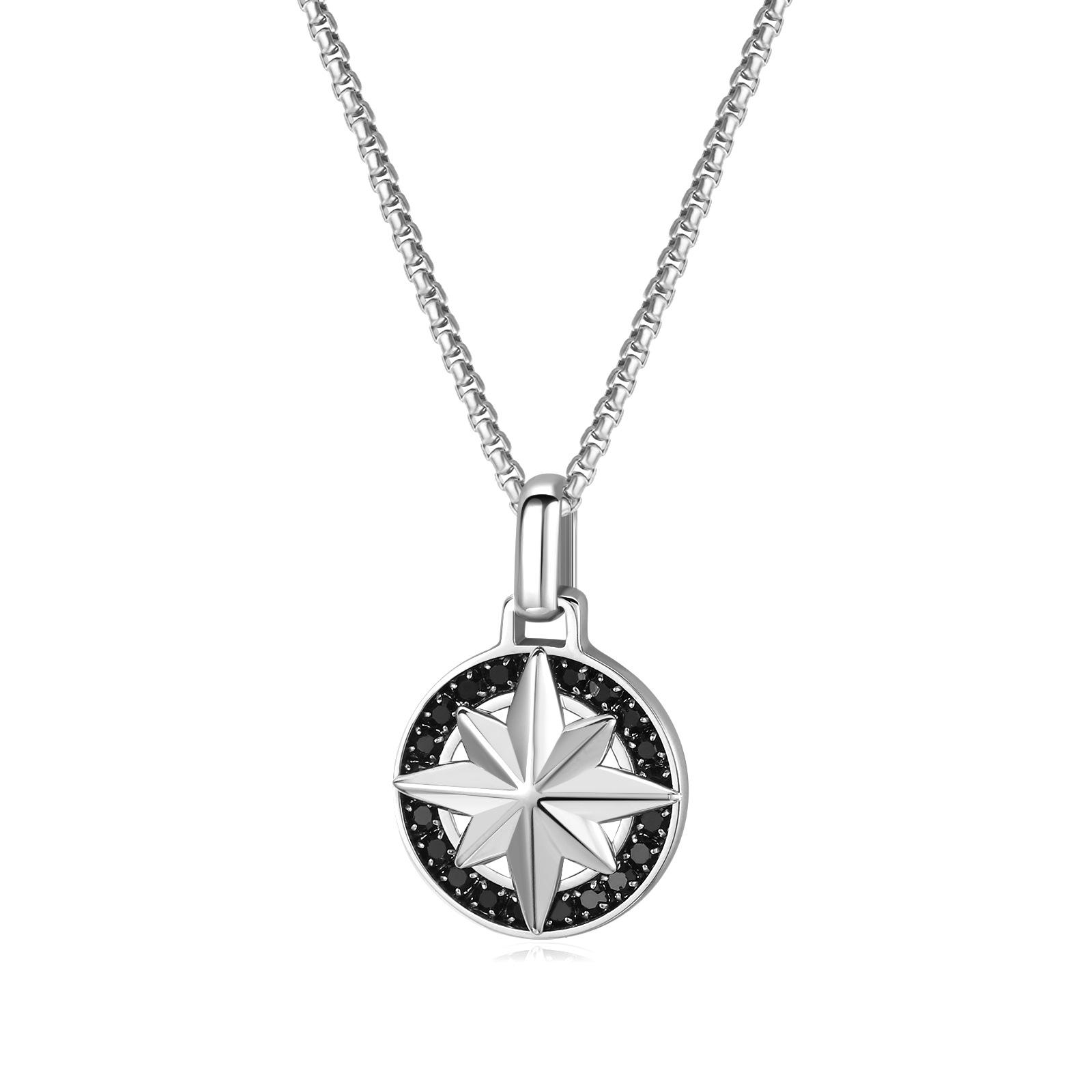 Stainless Steel Pendant with Diamonds Men s Tide Octagon Star Personality Jewelry Light Luxury Personality Titanium Steel Necklace