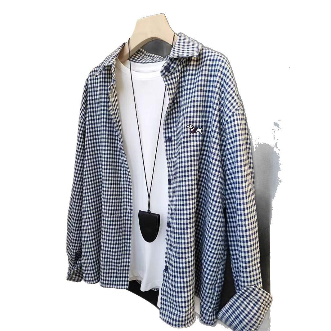 

Женская клетчатая рубашка весна-лето, ретро, непринужденный стиль, свободная многослойная универсальная блузка с длинным рукавом XXL синий