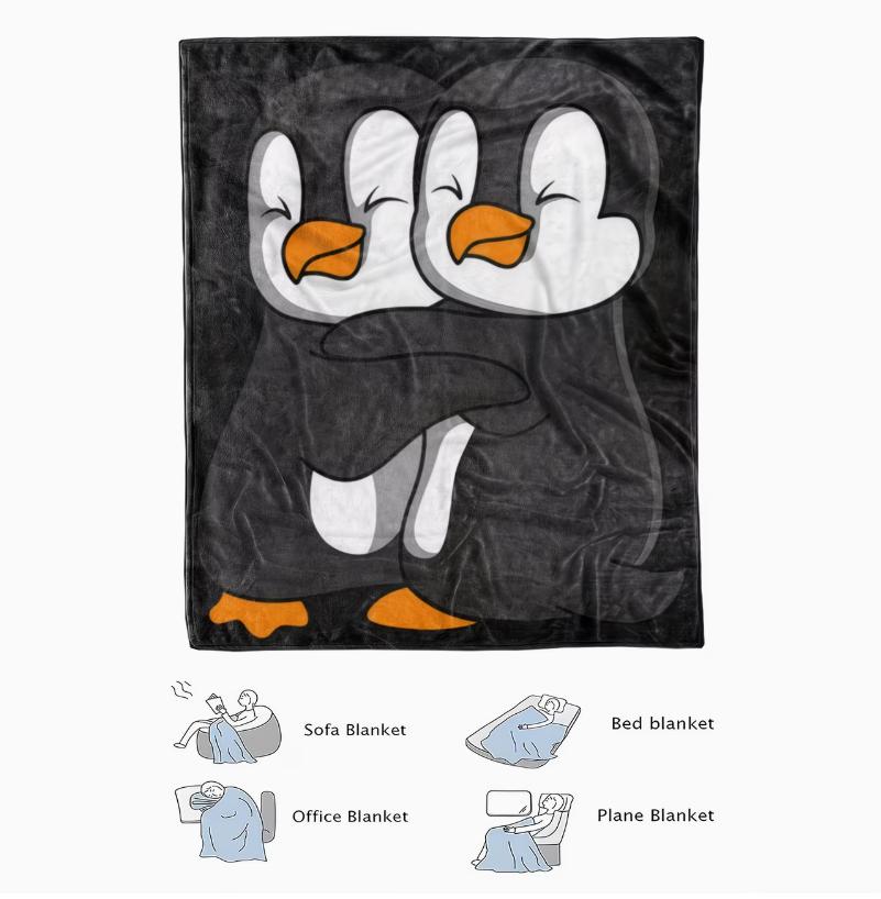 A Comfortable Cute Double Penguin Theme Fleece Blanket, Soft High-Definition Digital Print Soft, Breathable All-Season Family