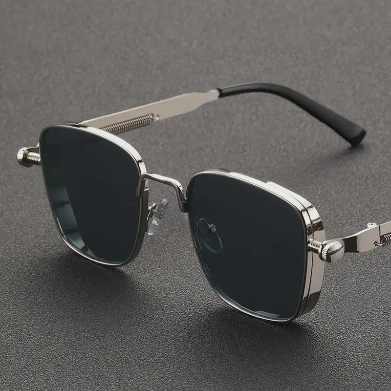 Steampunk Unisex Small Frame Square Metal Sunglasses