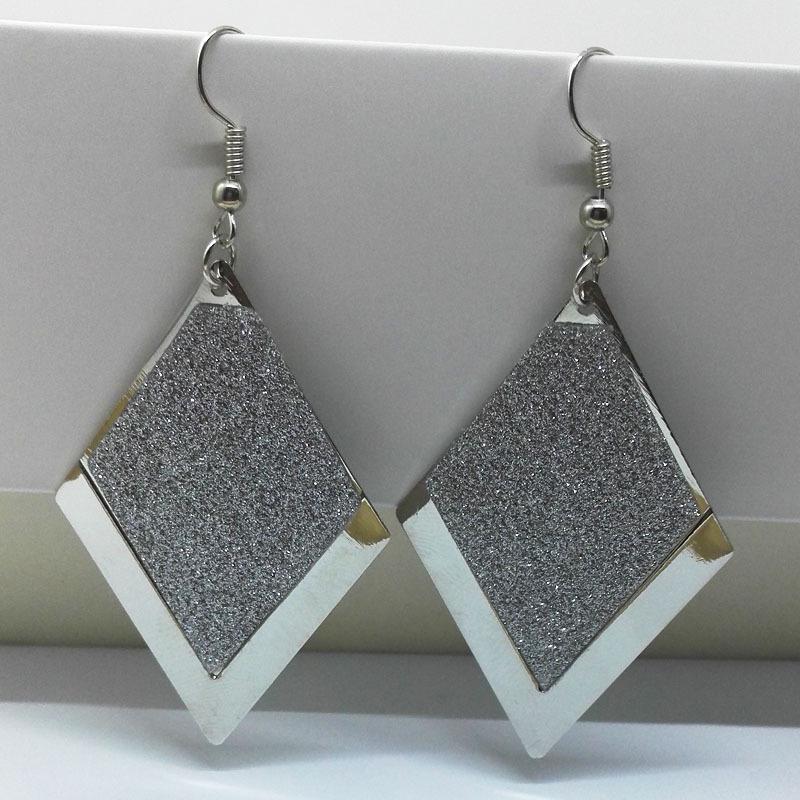 Women Simple Retro Dangle Earrings Frosted Rhombic Pendant Eardrop Jewelry Ear Decoration