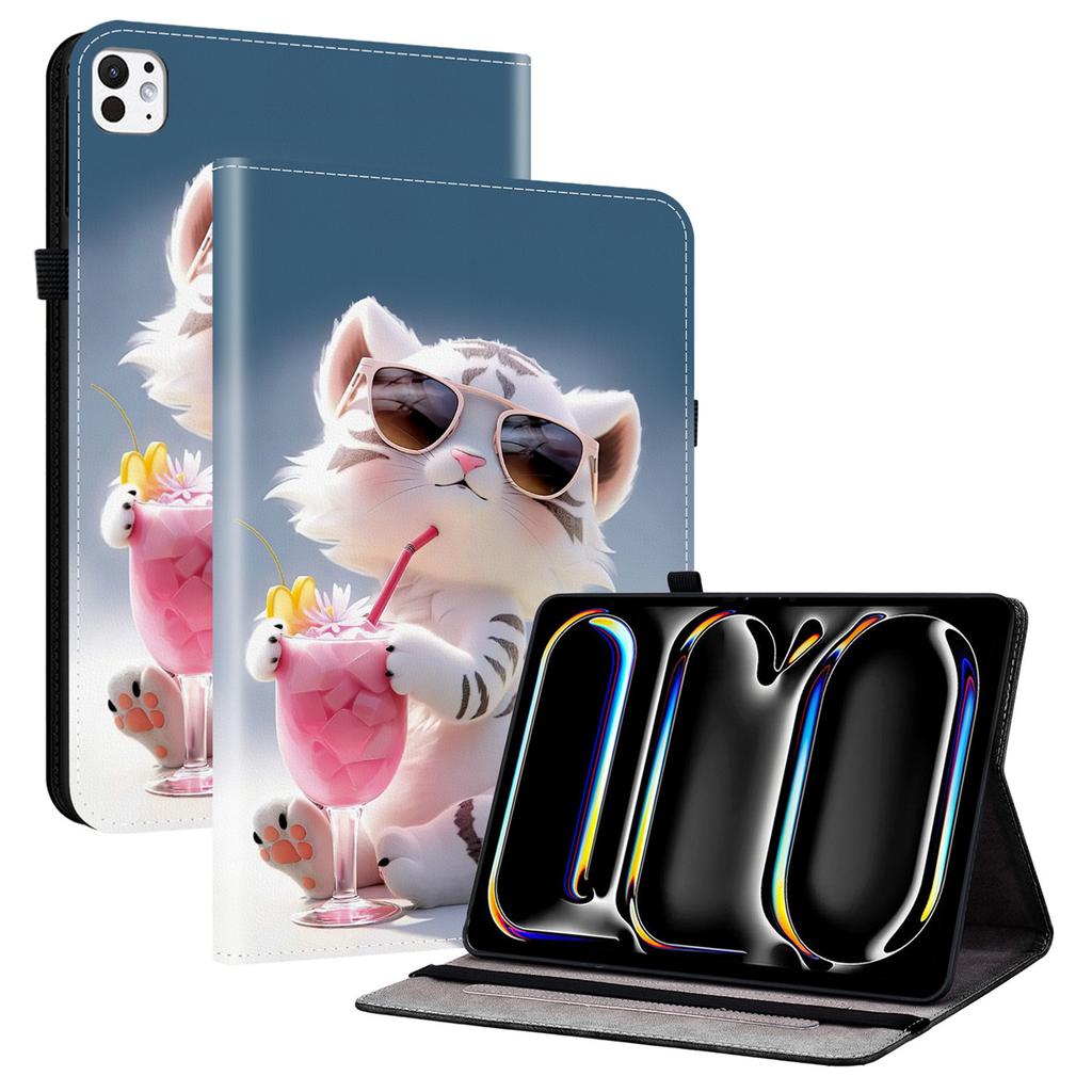 For iPad Pro 13 (2025)/13 (2024) Leather Case Pattern Printed Stand Tablet Cover with Card Slots