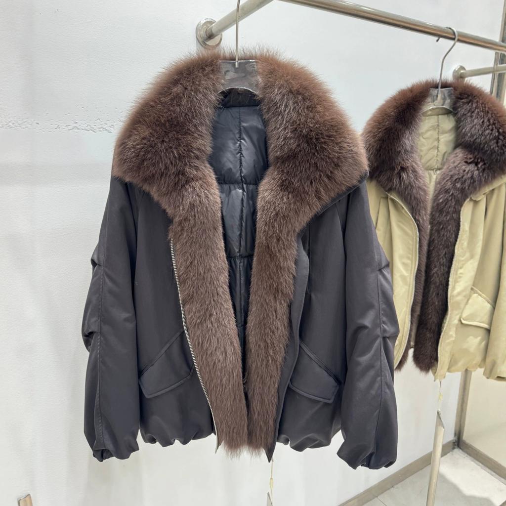 Women's autumn and winter new natural removable real fox fur collar fur thickened warm Parker poly down jacket