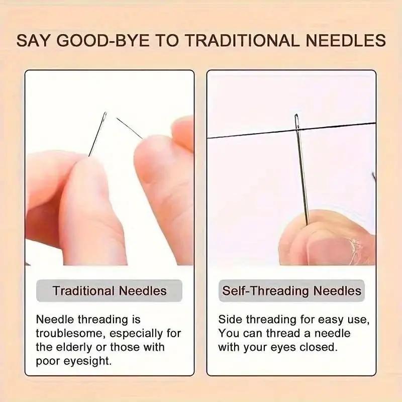 30pcs Self-Threading Needles Set, Wooden Storage Tubes, Easy Insertion for Elderly, Hand Sewing, Quilting, Clothing & Cross Stit