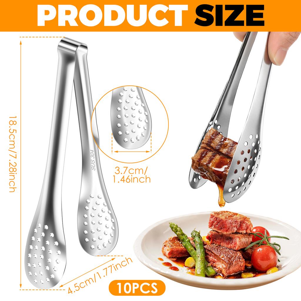 10 Pcs BBQ Food Tong 7 Inch Kitchen Cooking Tong Stainless Steel Toaster Bread Tongs Heat Resistant Cooking Clamp for Restaurant