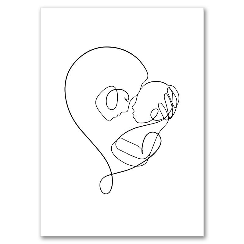 Linea astratta mamma bambino mano cuore minimalista arte murale tela pittura nordica poster e stampe quadri da parete decorazioni per la camera dei bambini