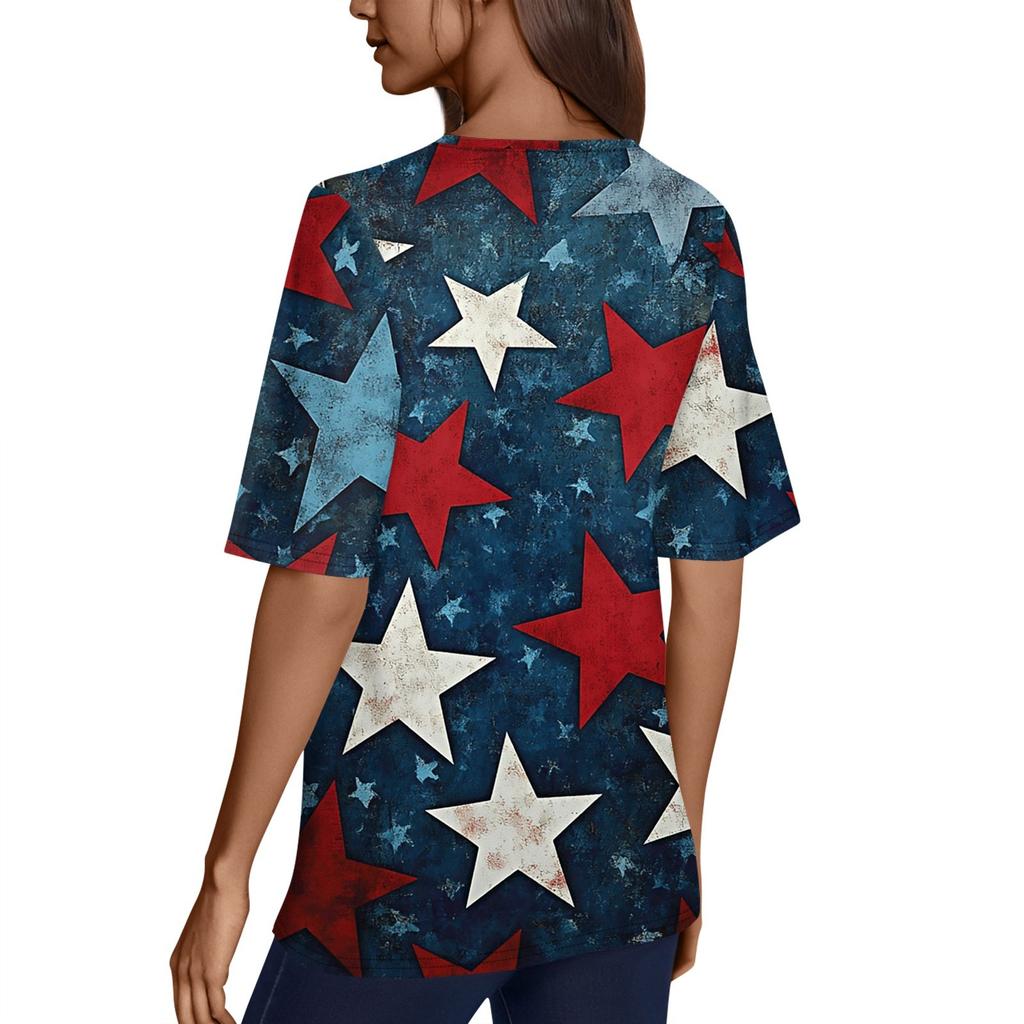 Women's V Neck T Shirts Half Sleeve Tops Printed Casual Summer Tees T Shirt Blouse