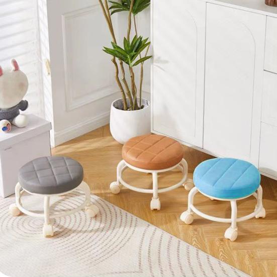 Low Rolling Stool with 360 Degrees Swivel Wheels Faux Leather Cushion Roller Seat Heavy