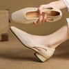 Summer Thick Heel Hollow Sandals for Women French Style Single Leather Shoes