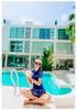 Women's Short-Sleeve Two-Piece Swimsuit: Slimming, Tummy-Covering; Ideal for Swimming, Hot Springs, Beach, or Surfing.